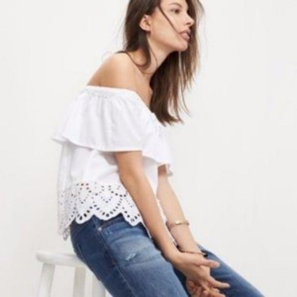 Madewell Eyelet Balcony Off the Shoulder Top Ruffl - Picture 3 of 8